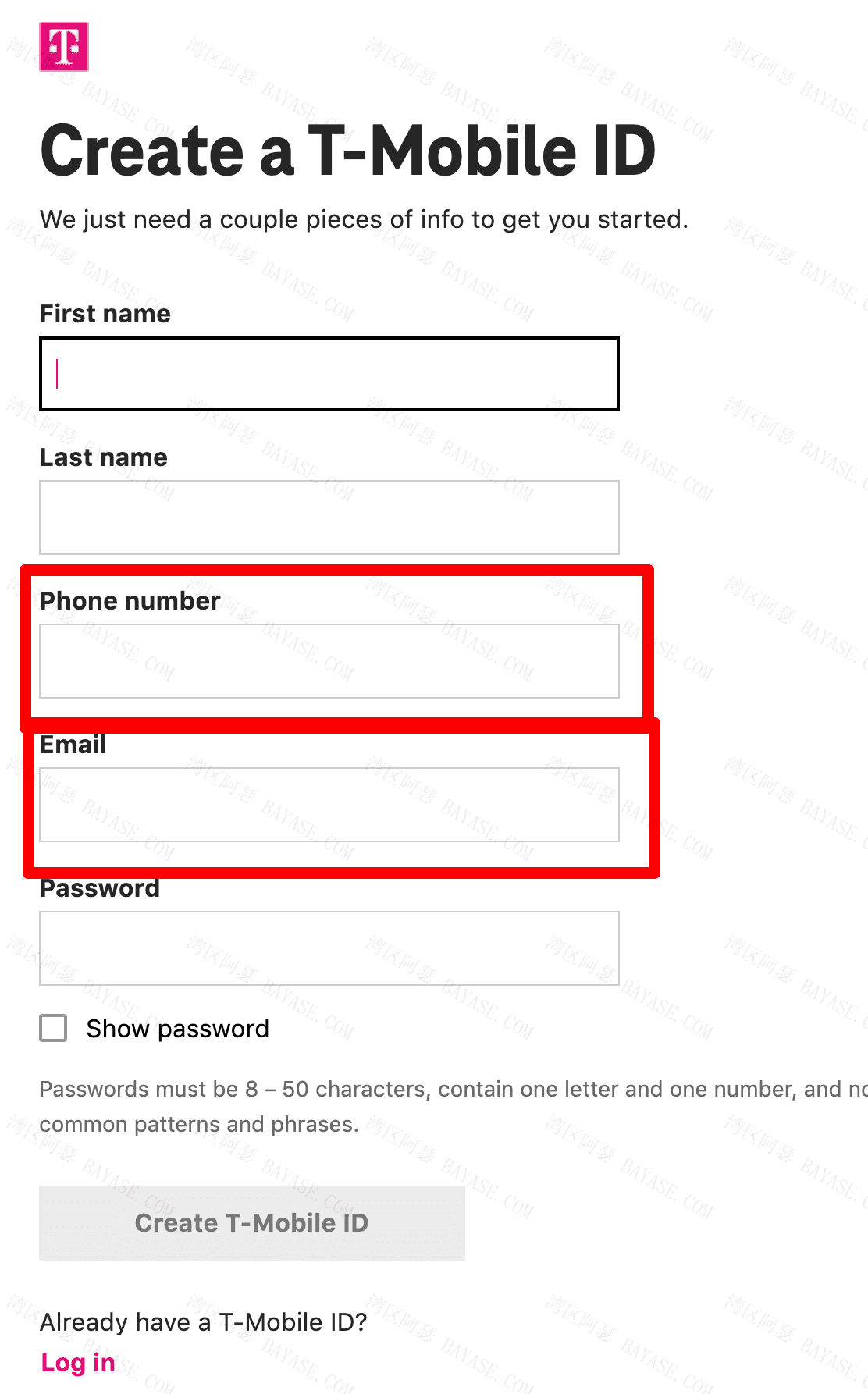 T-mobile注册信息