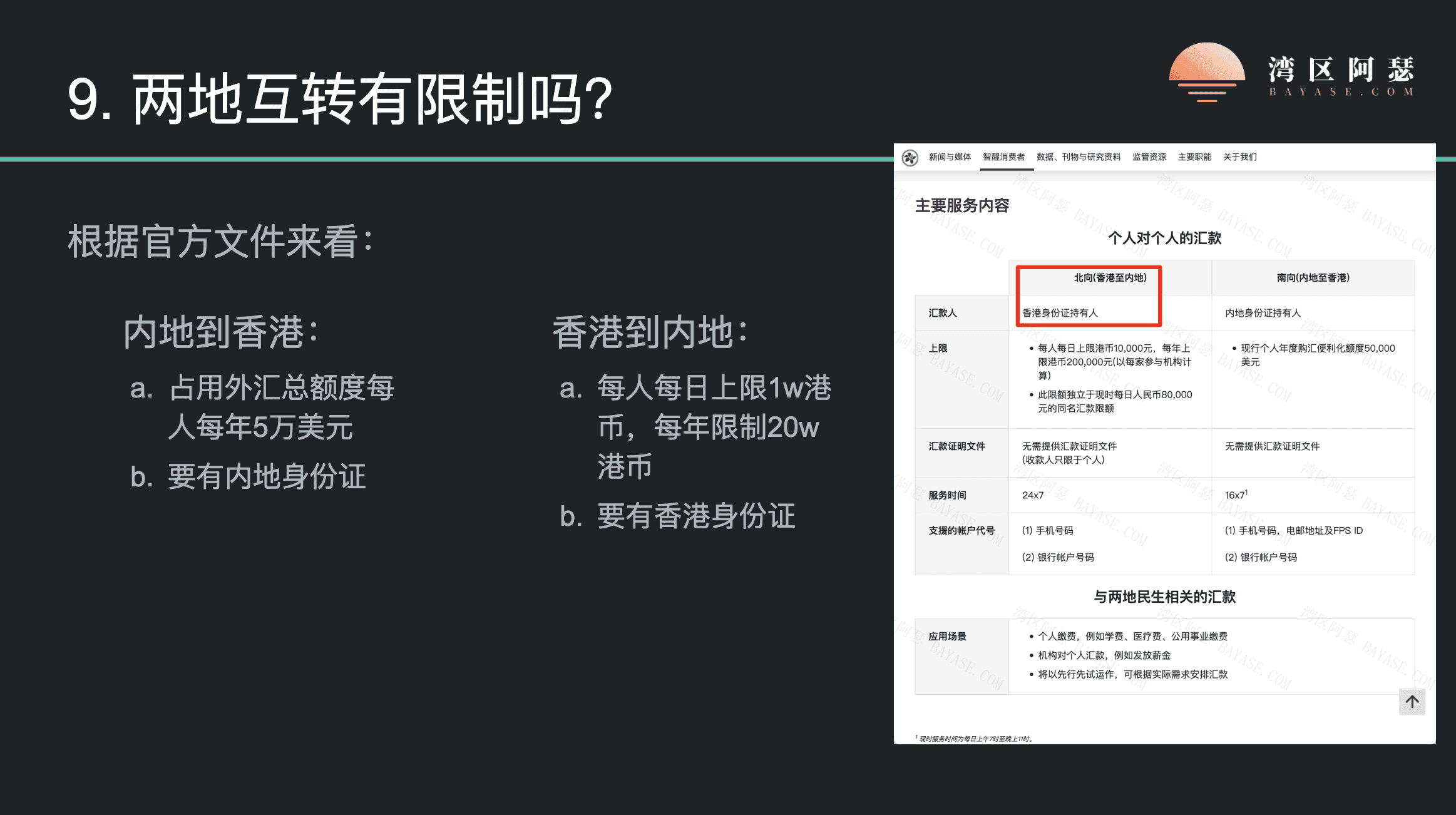 两地互转的限制，来自香港金融管理局文件